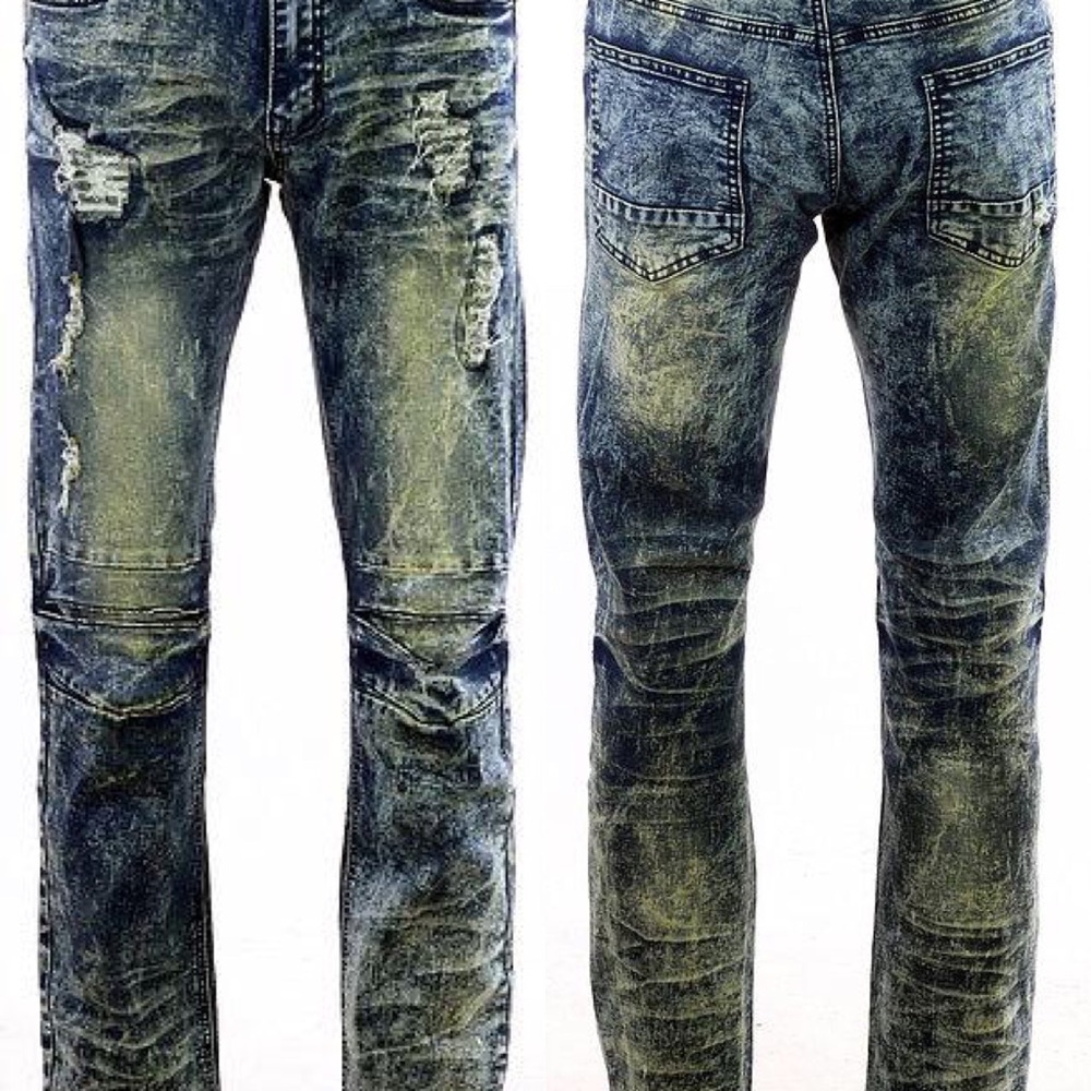 Brand New Men’s Biker Stained Denim Jeans